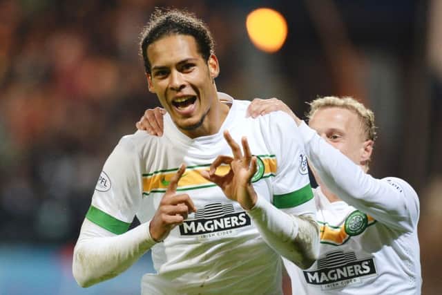 Virgil Van Dijk celebrates scoring his tenth goal of the season. Picture: SNS
