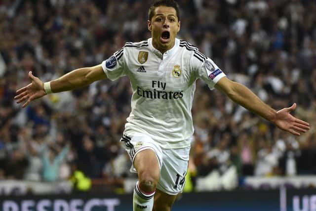 Javier Hernandez celebrates scoring the winning goal. Picture: AFP/Getty
