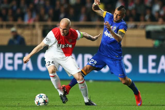 Andrea Raggi of Monaco and Arturo Vidal battle for the ball during the 0-0 draw. Picture: Getty