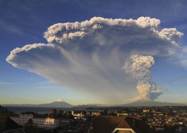 The volcano erupted billowing a huge ash cloud over a sparsely populated, mountainous area in southern Chile. Picture: AP
