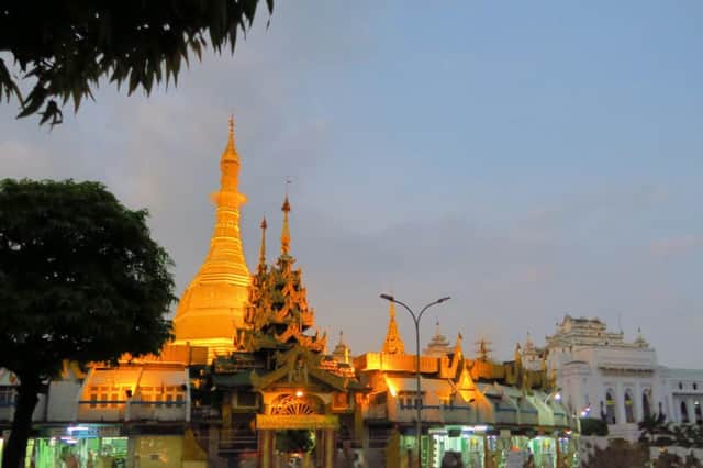 An illuminated Sule pagoda in Yangon, Myanmar. Picture: Contributed