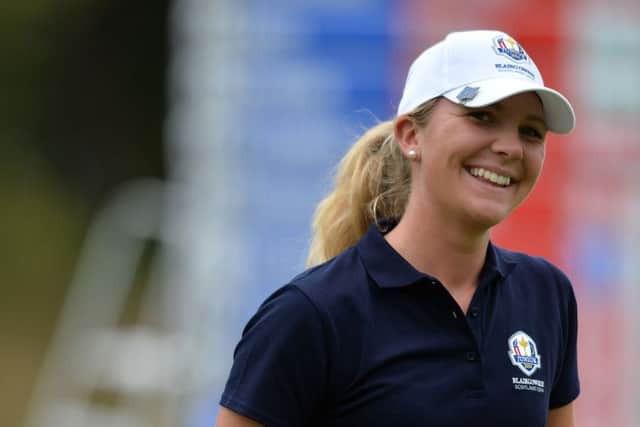 Team Europe's Linnea Strom on the final day Singles matches at the 2014 Junior Ryder Cup in Blairgowrie. Picture: Getty