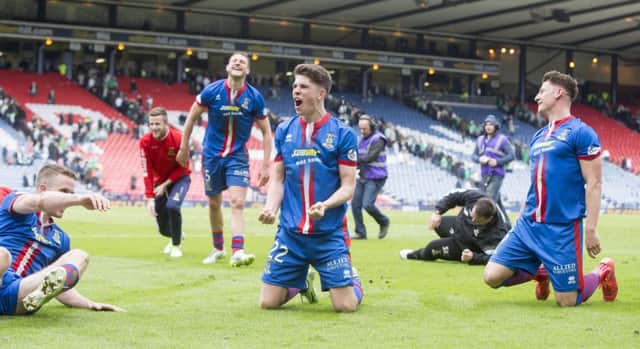 Ryan Christie, centre, pictured celebrating with team-mates after beating Celtic in the Scottish Cup semi-final, has attracted interest from other clubs. Picture: PA