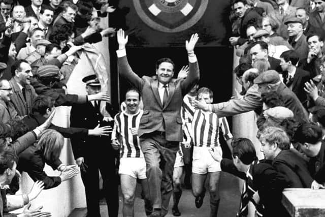 Kilmarnock manager Willie Waddell leads his team out to celebrate at Tynecastle. Picture: Daily Record