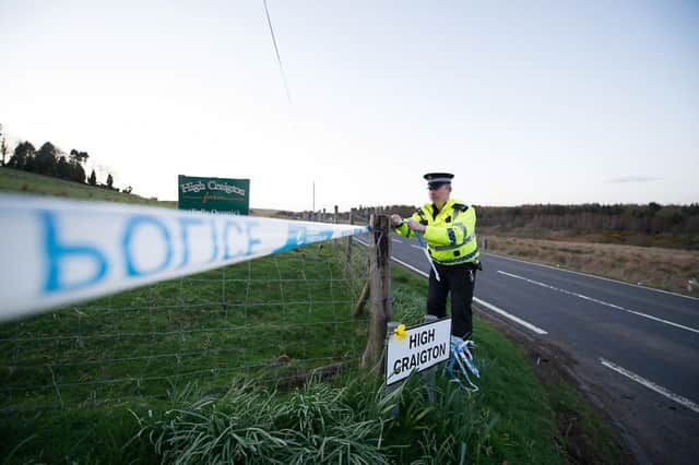 Police seal off the area around High Craigton Farm, Drymen, where Karen Buckley's remains were found. Picture: John Devlin