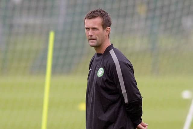 Ronny Deila oversees training at Lennoxtown today. Picture: John Devlin
