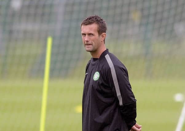 Ronny Deila oversees training at Lennoxtown today. Picture: John Devlin