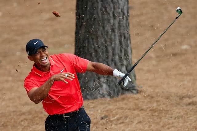 Tiger Woods hurt his wrist playing off pine straw on the final day of the Masters. Picture: Getty