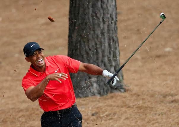 Tiger Woods hurt his wrist playing off pine straw on the final day of the Masters. Picture: Getty