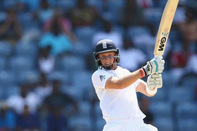 England batsman Joe Root hits out on his way to a brilliant unbeaten 182. Picture: Getty