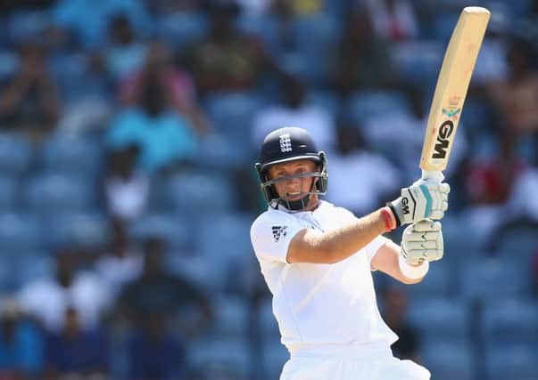 England batsman Joe Root hits out on his way to a brilliant unbeaten 182. Picture: Getty