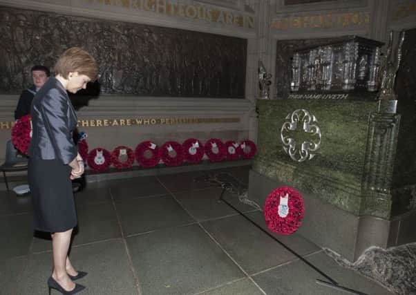 First Minister Nicola Sturgeon placed a wreath at the special ceremony to mark the centenary of the Gallipoli Campaign at Edinburgh Castle. picture: PA