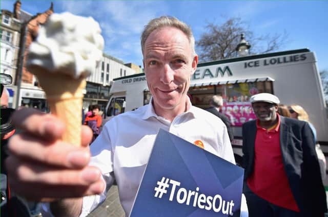 Scottish Labour Leader Jim Murphy enjoys an ice cream during a rally in Princes Street, Edinburgh. Picture: Getty