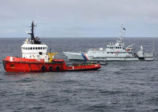 The ocean-going tug MV Hamal was intercepted by the frigate HMS Somerset and Border Force cutter Valiant. Picture: NCA/PA