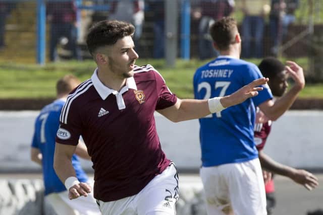 Hearts' Callum Paterson celebrates having scored an equaliser. Picture: SNS