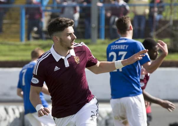 Hearts' Callum Paterson celebrates having scored an equaliser. Picture: SNS