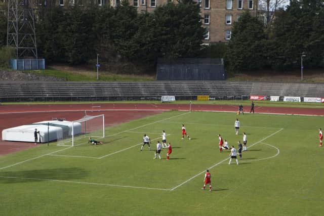 Brora Rangers attack the Edinburgh City goal in yesterdays play-off match between the Highland and Lowland League winners at Meadowbank Stadium. Picture: Toby Williams
