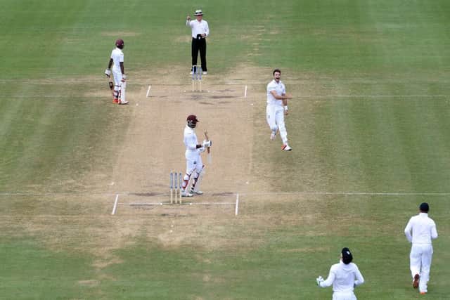 Jimmy Anderson celebrates the dismissal of Marlon Samuels. Picture: Getty
