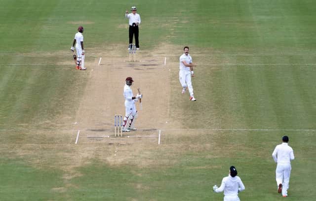 Jimmy Anderson celebrates the dismissal of Marlon Samuels. Picture: Getty