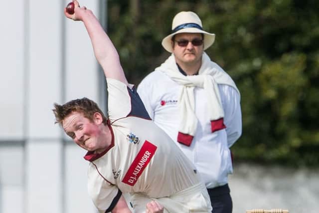 Watsonians bowler Ally Sadler sends down a delivery at Raeburn Place. Picture: Ian Georgeson