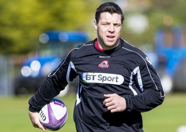 Edinburgh Rugby's Alasdair Dickinson gets on the ball at training. Picture: SNS Group