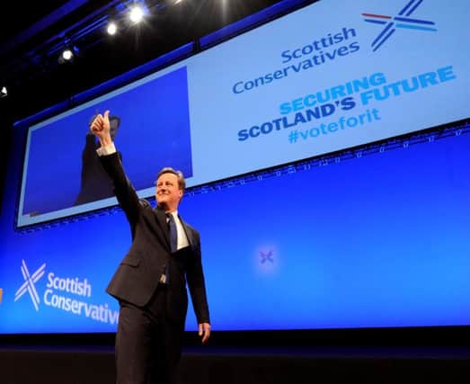 David Cameron addresses the Scottish Conservative Party conference. Picture: Lisa Ferguson
