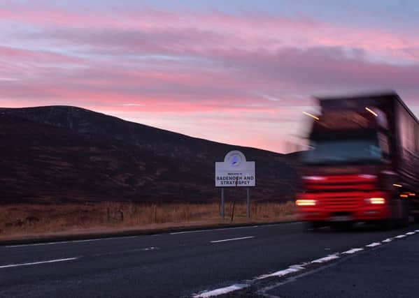 A lorry drives down the A9 between Dalwinnie and Inverness. Picture: TSPL