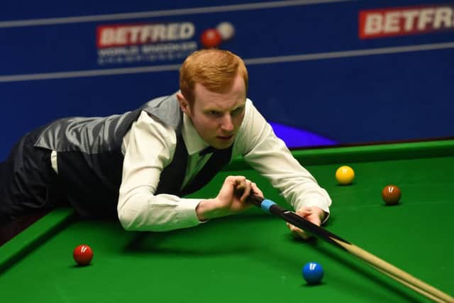 Anthony McGill is a study in concentration during his quarter-final match against Shaun Murphy. Picture: AFP/Getty
