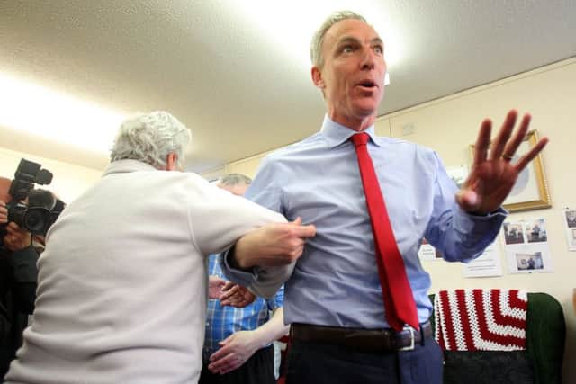 Scottish Labour leader Jim Murphy gets into the swing of things on the campaign trail at the  Donald Dewer Day Care Centre in Yoker. Picture: SWNS