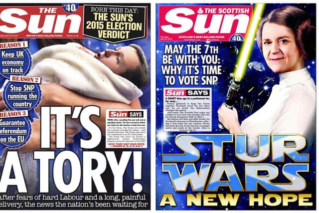 Front page of The Sun, left, and the Scottish Sun. Picture: PA