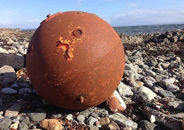 The mine that washed up on the coast of Scotland. Picture: PA