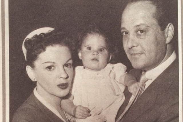 Lorna as a baby with mother Judy Garland and father Sid Luft on the set of A Star is Born. Picture: Getty