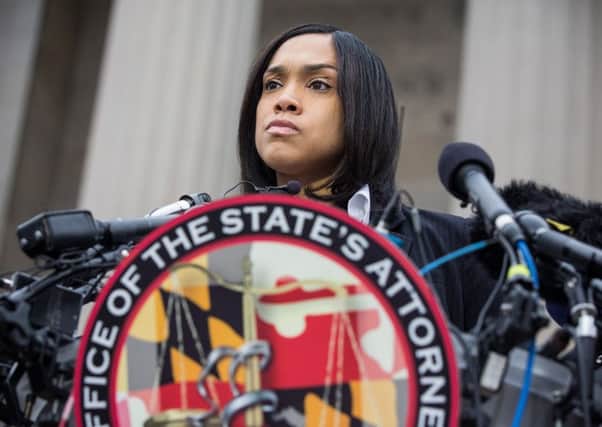 Baltimore City State's Attorney Marilyn Mosby announces that criminal charges will be filed. Picture: Getty