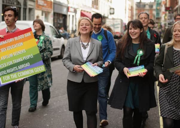 Natalie Bennett campaigns in London's Soho yesterday. Picture: Getty