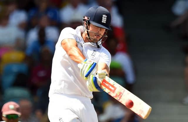 England captain Alastair Cook pulls during his innings in Barbados yesterday. Picture: Getty