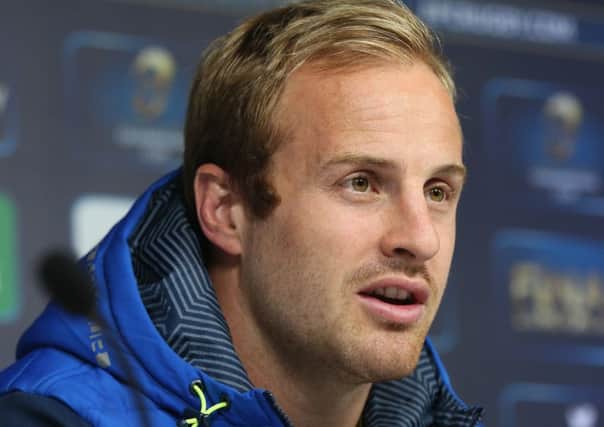 Nick Abendanon, the Clermont fullback, faces the media prior to the European Rugby Champions Cup Final. Picture: Getty