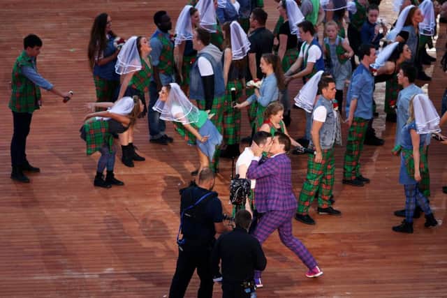 John Barrowmans gay kiss during the opening ceremony for last years Glasgow Commonwealth Games features in the equality charter. Picture: Getty