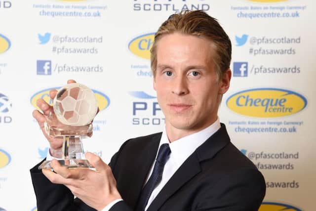 Stefan Johansen collects the PFA Scotland Player of the Year Award. Picture: SNS