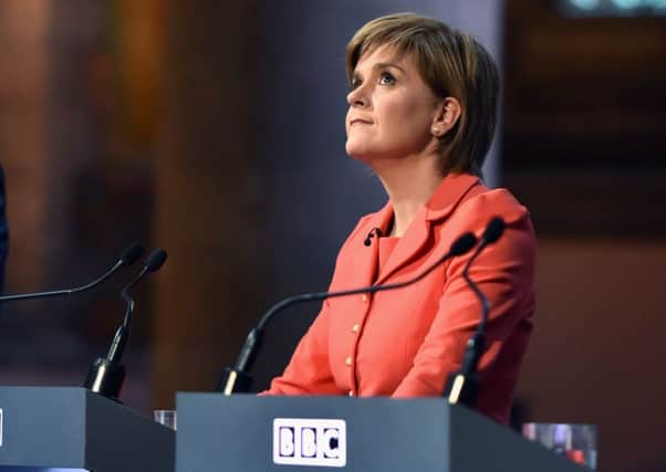SNP leader Nicola Sturgeon in composed mood during last nights leaders debate. Picture: Getty