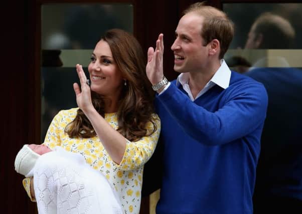 Catherine, Duchess of Cambridge and Prince William, Duke of Cambridge depart the Lindo Wing with their newborn daughter. Picture: Getty