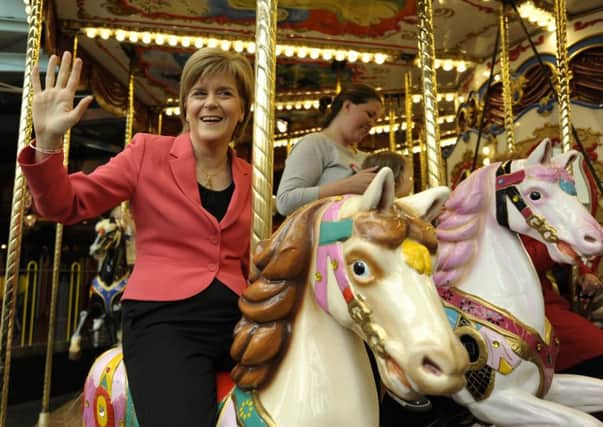 Scottish First Minister Nicola Sturgeon campaigning in M&D Theme Park in Motherwell, Glasgow. Picture: Hemedia