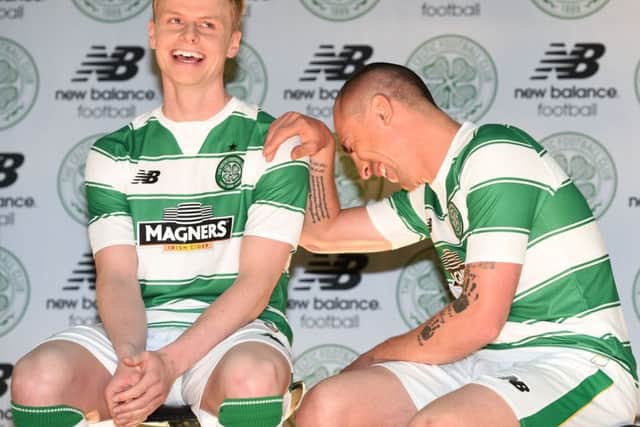 Celtic captain Scott Brown sees the funny side of something with Gary MackaySteven. Picture: SNS