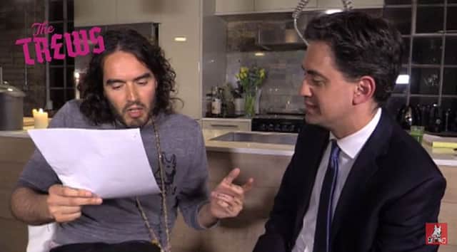 A screengrab taken from Russell Brand's YouTube channel of Labour leader Ed Miliband meeting with comedian Russell Brand. Picture: PA