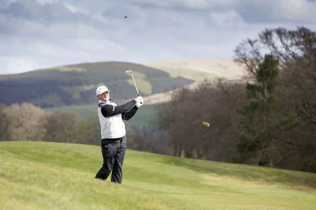 Paul Lawrie plays his approach to the par4 sixth in the first round of the Scottish PGA Championship at Gleneagles. Picture: Kenny Smith