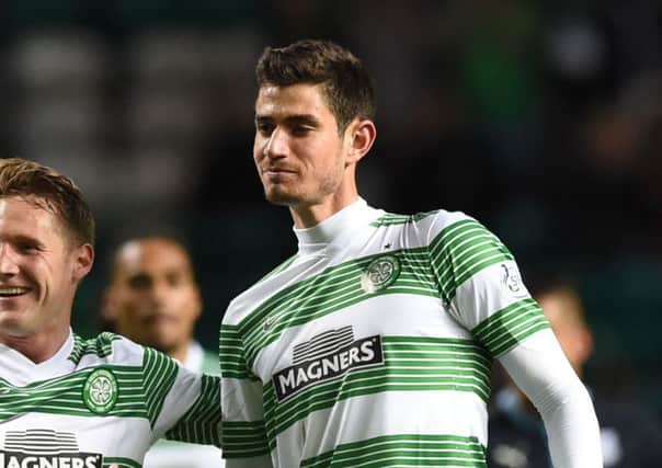 Nir Bitton enjoys his moment of glory against Dundee. Picture: SNS Group