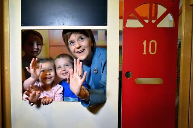 First Minister Nicola Sturgeon joins children at ABS nursery in Livingston. Picture: Getty