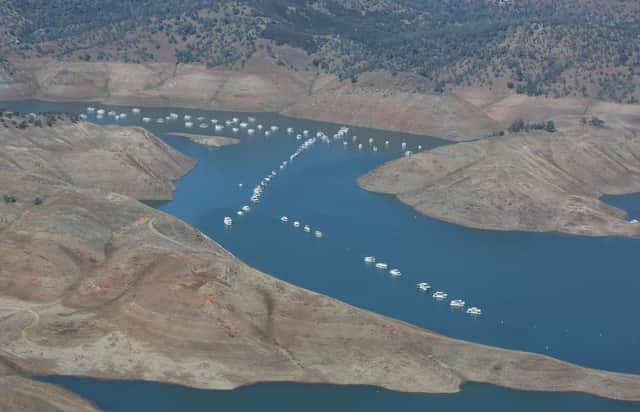 Parched land around New Hogan Lake in California, which has been suffering drought for the past four years. Picture: AP