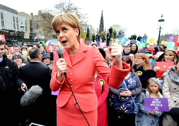 First Minister Nicola Sturgeon delivers her final speech ahead of tomorrow's general election at the Mound in Edinburgh

. Picture: Lisa Ferguson