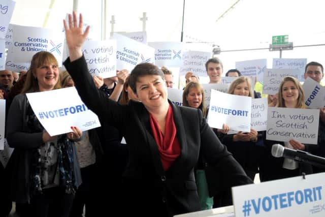 Ruth Davidson, above, campaigns in Edinburgh. Picture: Jane Barlow