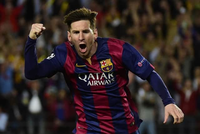 Lionel Messi celebrates after doubling Barcelona's advantage. Picture: Getty